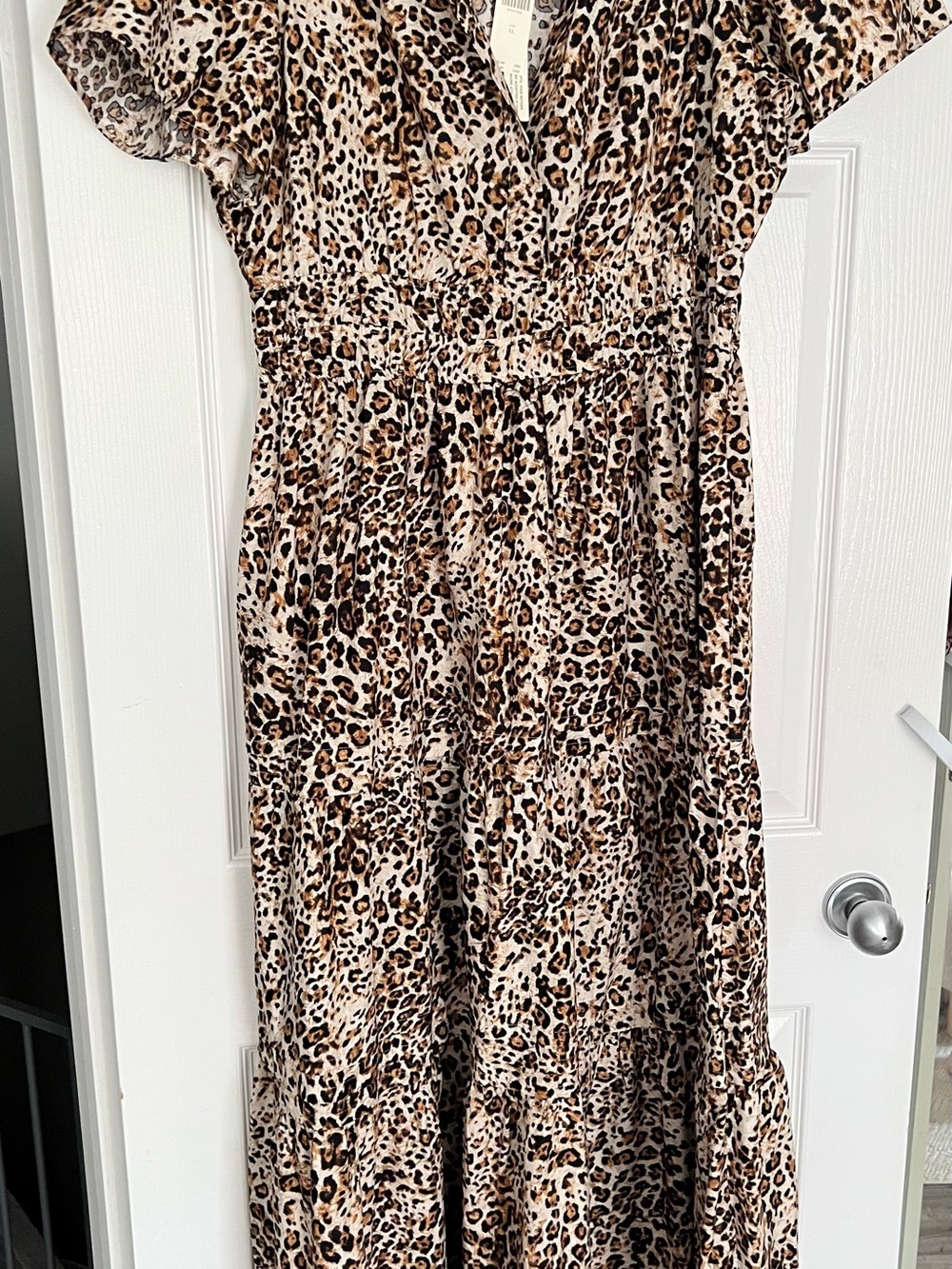 Somerset Anthropologie Leopard-Print V-Neck Dress in Brown and Black